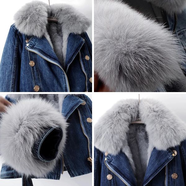 Damen Jeansjacke mit abnehmbarem Kragen und Gürtel - J&B - 4 - Jasminaboutique.com