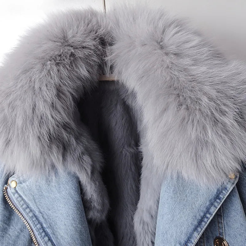 Damen Jeansjacke mit abnehmbarem Kragen und Gürtel - J&B - 5 - Jasminaboutique.com