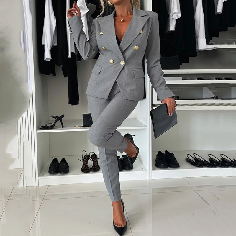 Blazer Set Damen mit taillierter Passform und doppelten Knöpfen - J&B - 1 - Jasminaboutique.com