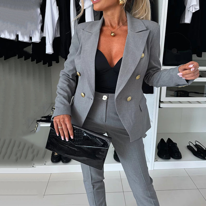 Blazer Set Damen mit taillierter Passform und doppelten Knöpfen - J&B - 3 - Jasminaboutique.com