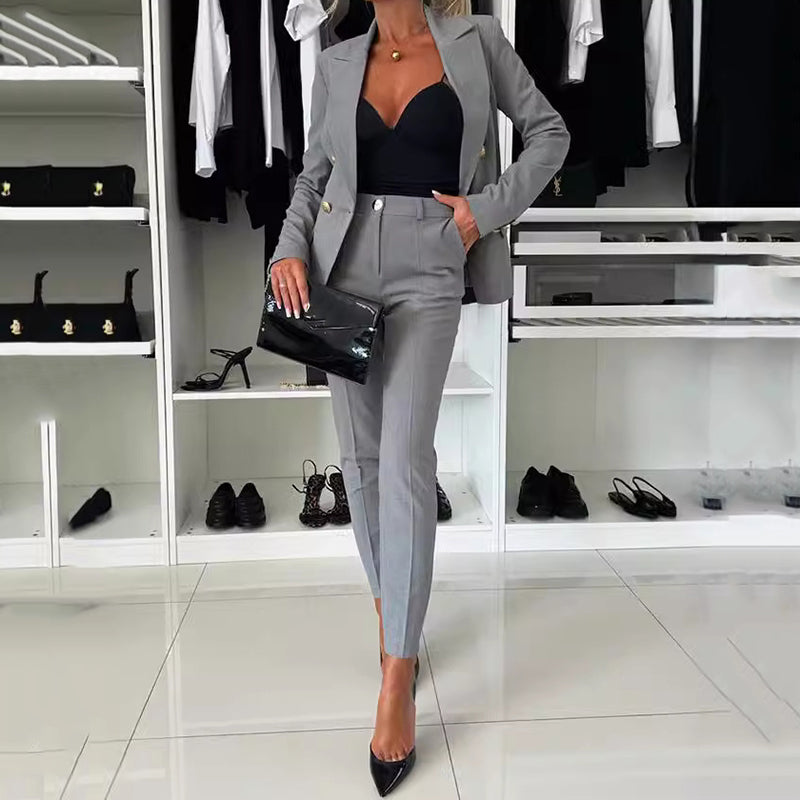 Blazer Set Damen mit taillierter Passform und doppelten Knöpfen - J&B - 5 - Jasminaboutique.com