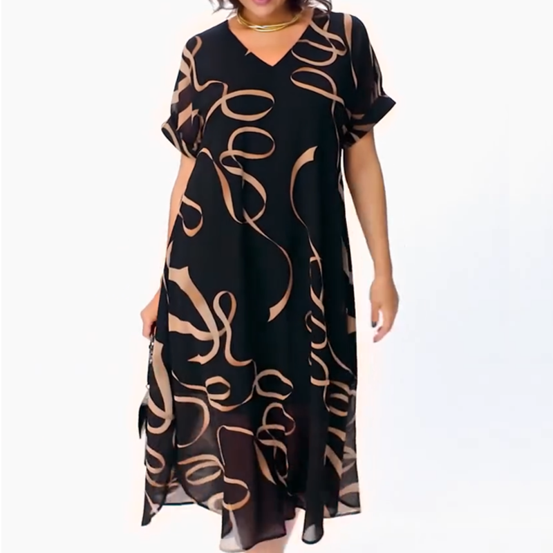 Maxikleid Damen mit V-Ausschnitt und lockerem Schnitt - J&B - 2 - Jasminaboutique.com