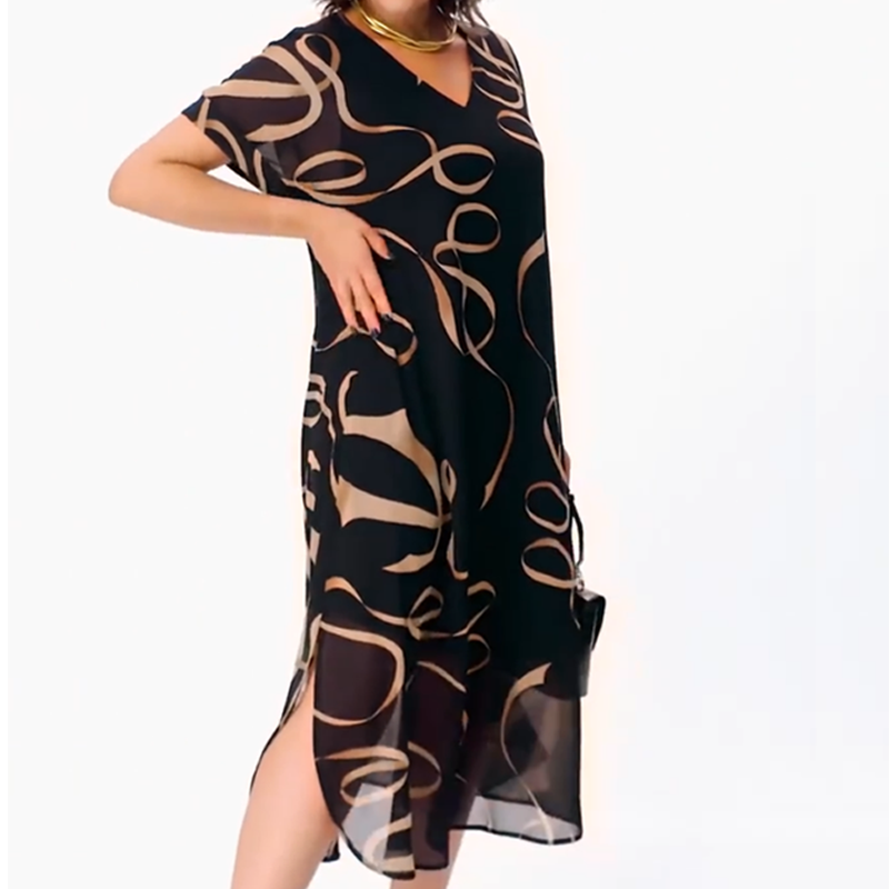 Maxikleid Damen mit V-Ausschnitt und lockerem Schnitt - J&B - 5 - Jasminaboutique.com