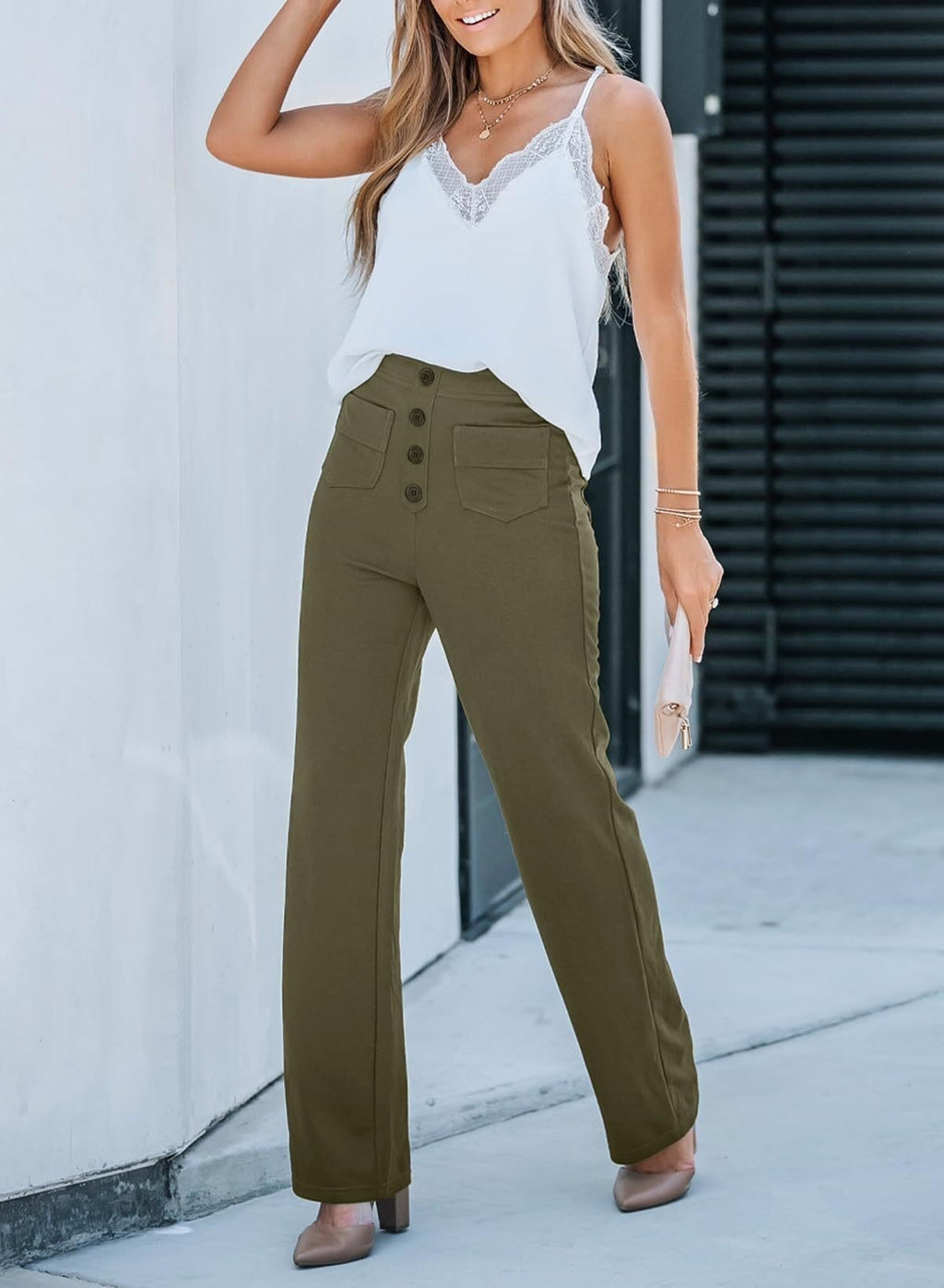 Hochtaillierte Damenhose mit elastischem Bund und Taschen - J&B - 7 - Jasminaboutique.com