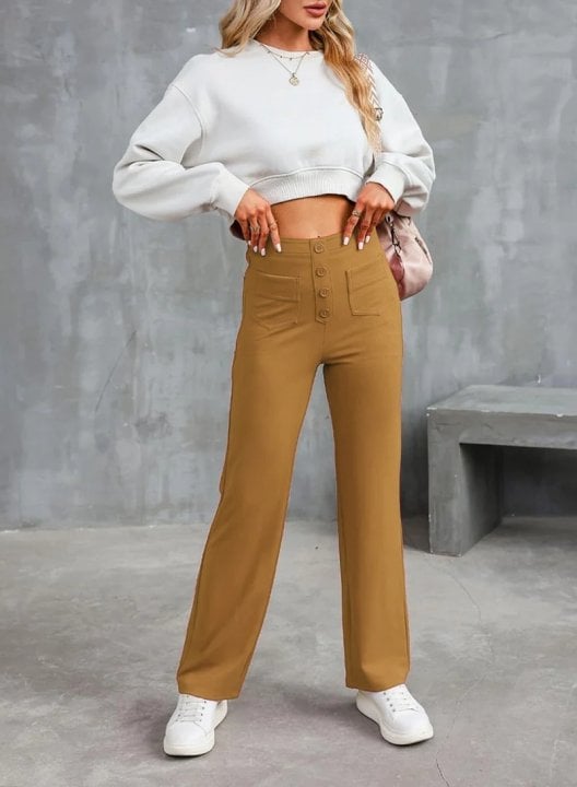 Hochtaillierte Damenhose mit elastischem Bund und Taschen - J&B - 8 - Jasminaboutique.com