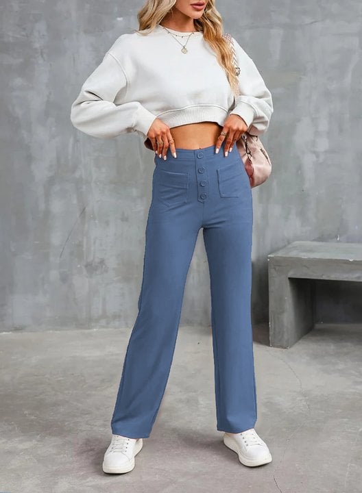 Hochtaillierte Damenhose mit elastischem Bund und Taschen - J&B - 9 - Jasminaboutique.com