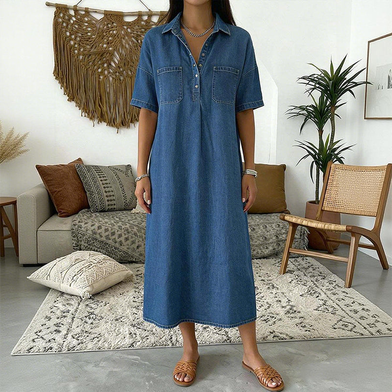 Midi Kleid Damen mit V-Ausschnitt – Slim Fit und praktische Taschen - J&B - 9 - Jasminaboutique.com