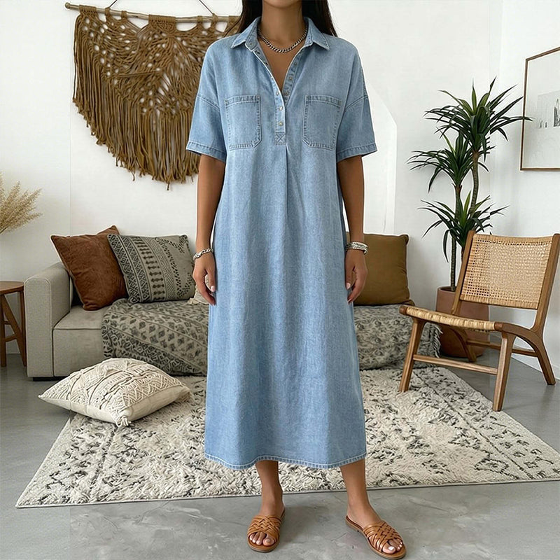 Midi Kleid Damen mit V-Ausschnitt – Slim Fit und praktische Taschen - J&B - 10 - Jasminaboutique.com