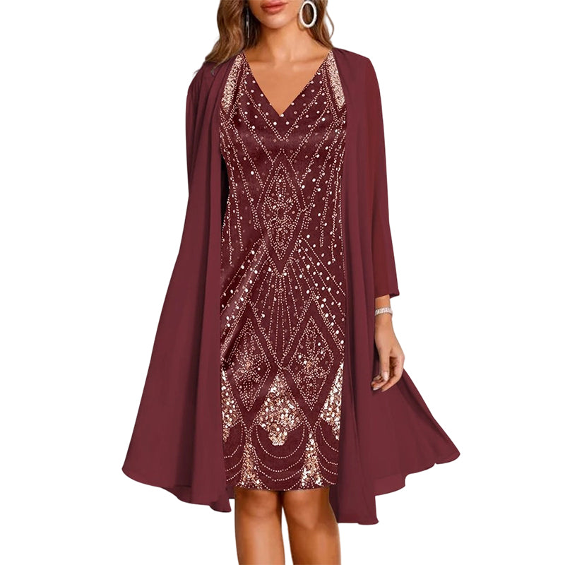 Zwei-Teiler Damen mit eleganter Silhouette und flatterndem V-Ausschnitt - J&B - 9 - Jasminaboutique.com