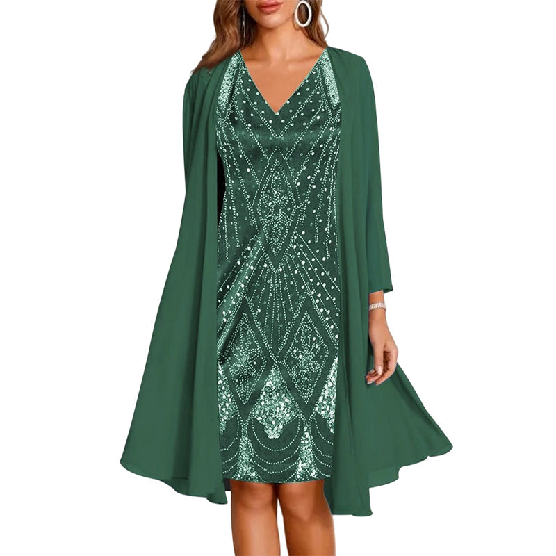 Zwei-Teiler Damen mit eleganter Silhouette und flatterndem V-Ausschnitt - J&B - 11 - Jasminaboutique.com