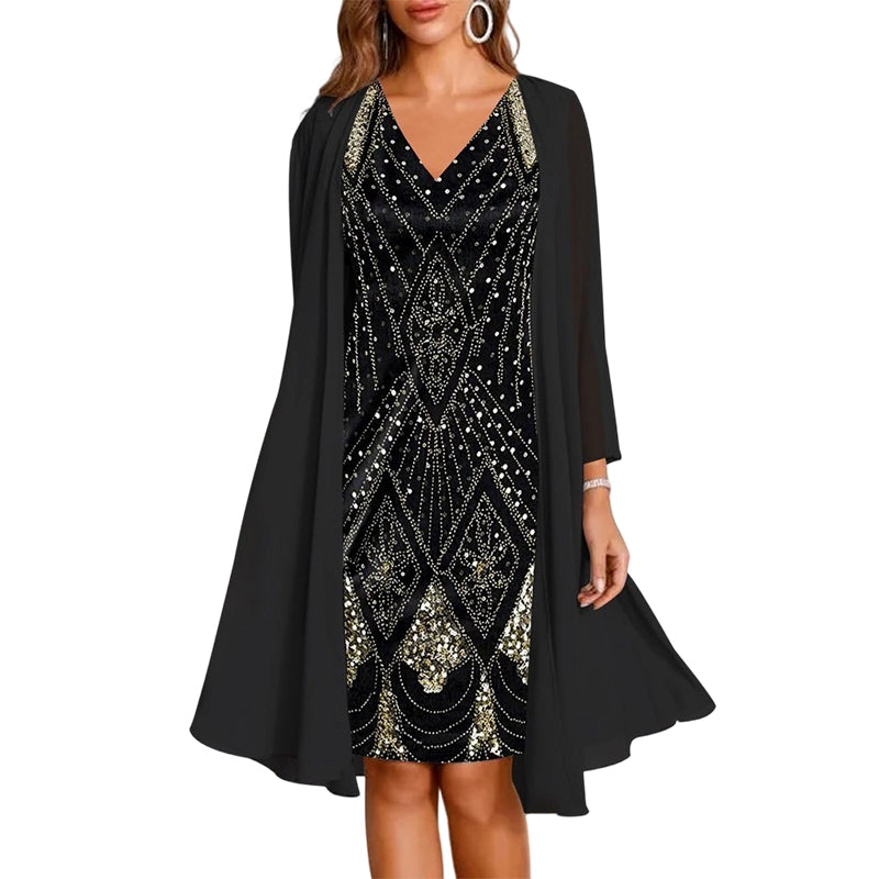 Zwei-Teiler Damen mit eleganter Silhouette und flatterndem V-Ausschnitt - J&B - 12 - Jasminaboutique.com