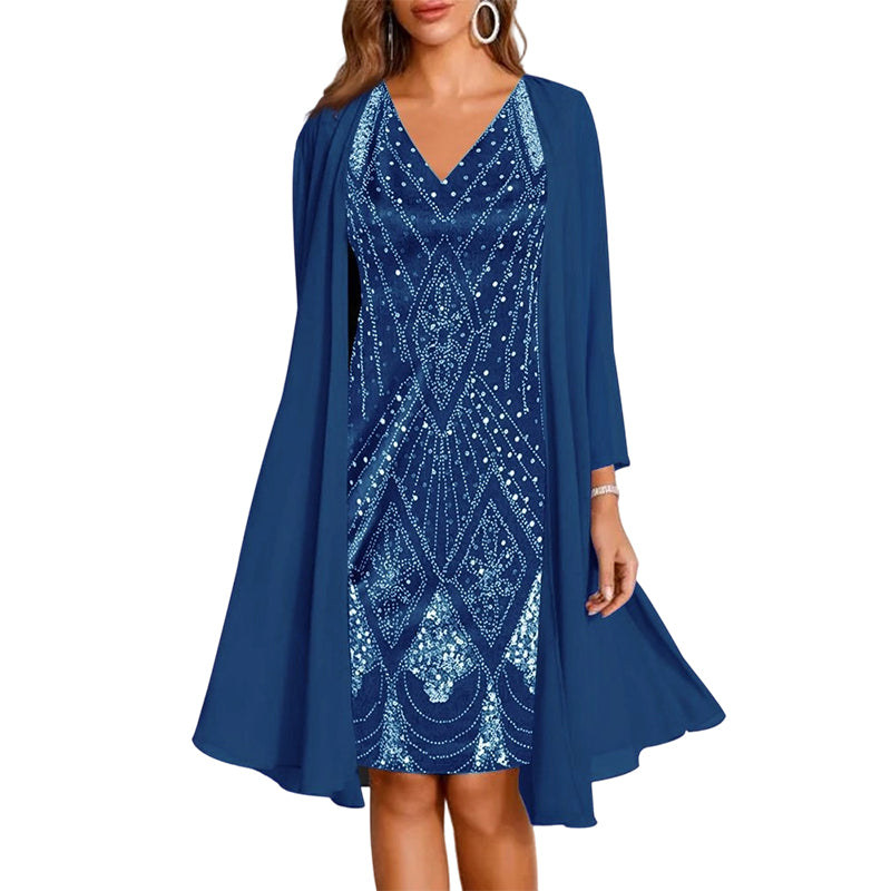 Zwei-Teiler Damen mit eleganter Silhouette und flatterndem V-Ausschnitt - J&B - 13 - Jasminaboutique.com