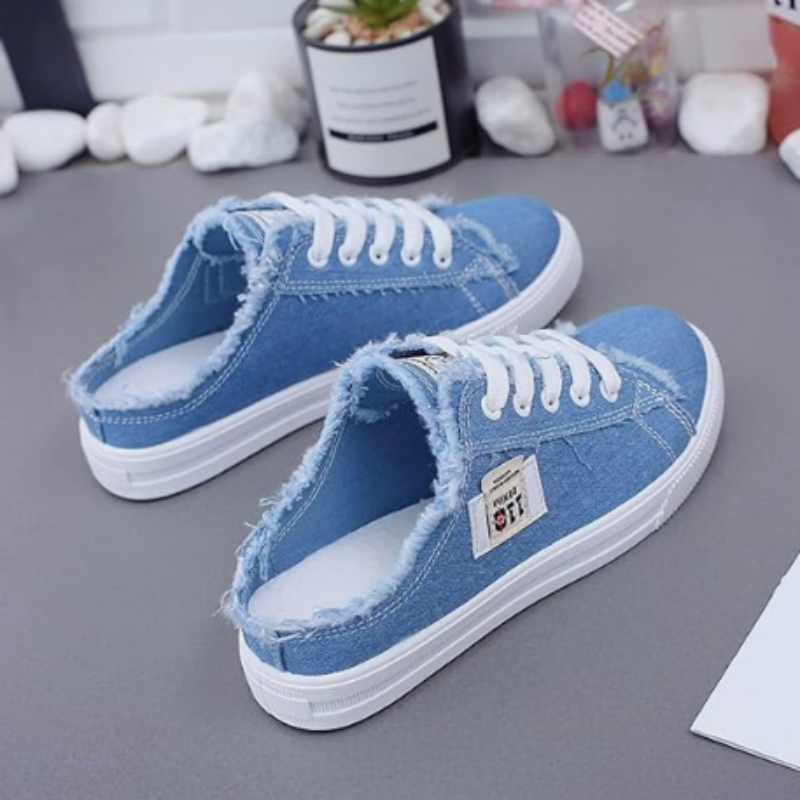 Sneaker Damen mit offener Ferse und fransigen Kanten - J&B - 1 - Jasminaboutique.com