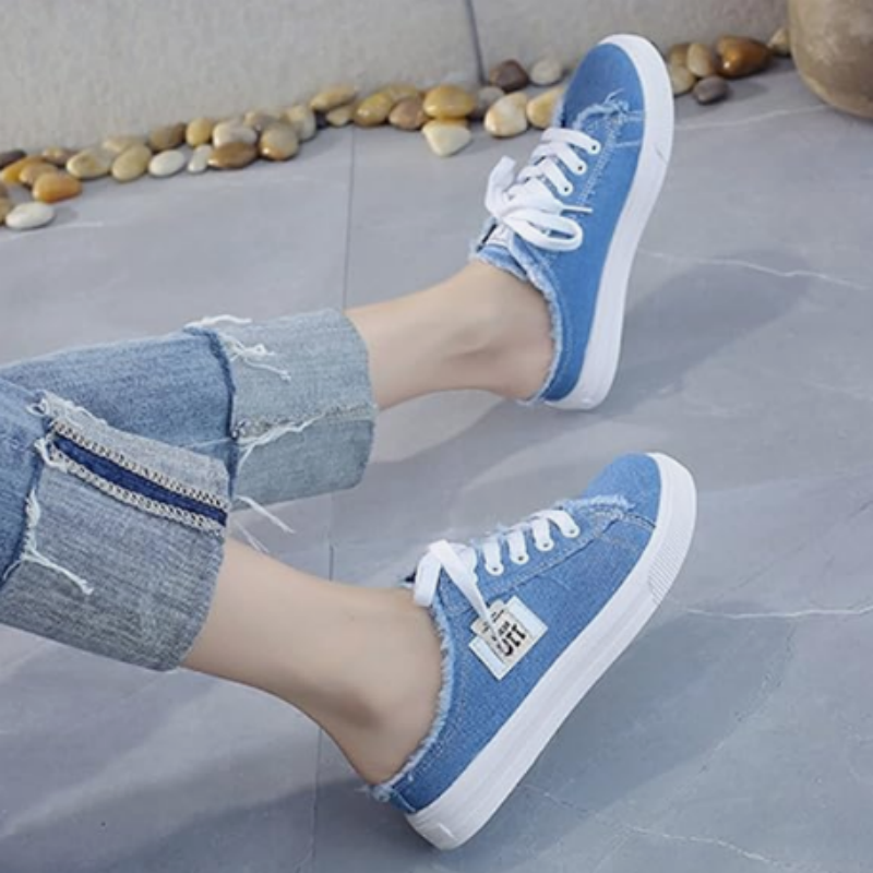 Sneaker Damen mit offener Ferse und fransigen Kanten - J&B - 3 - Jasminaboutique.com