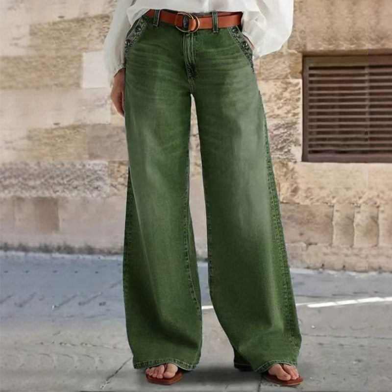 Hohe Taillierte Jeans Damen - Weite Beine mit Knopfdetail - J&B - 12 - Jasminaboutique.com