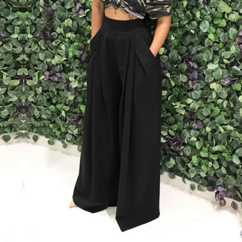 Hochtaillierte Damenhose mit weitem Bein und praktischen Taschen - J&B - 4 - Jasminaboutique.com