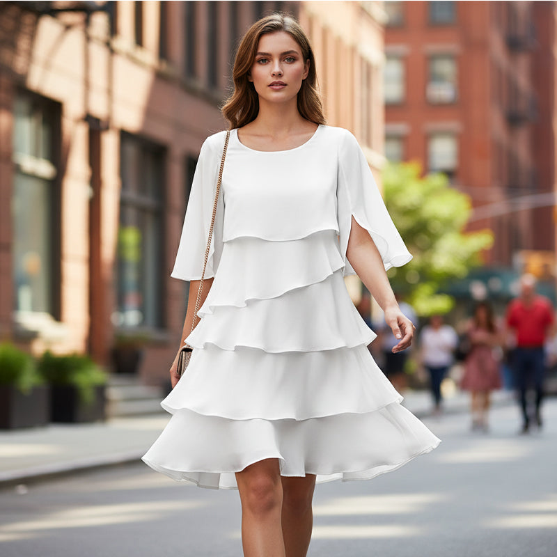 Damenkleid mit fließendem Schnitt und Rüsche - J&B - 6 - Jasminaboutique.com