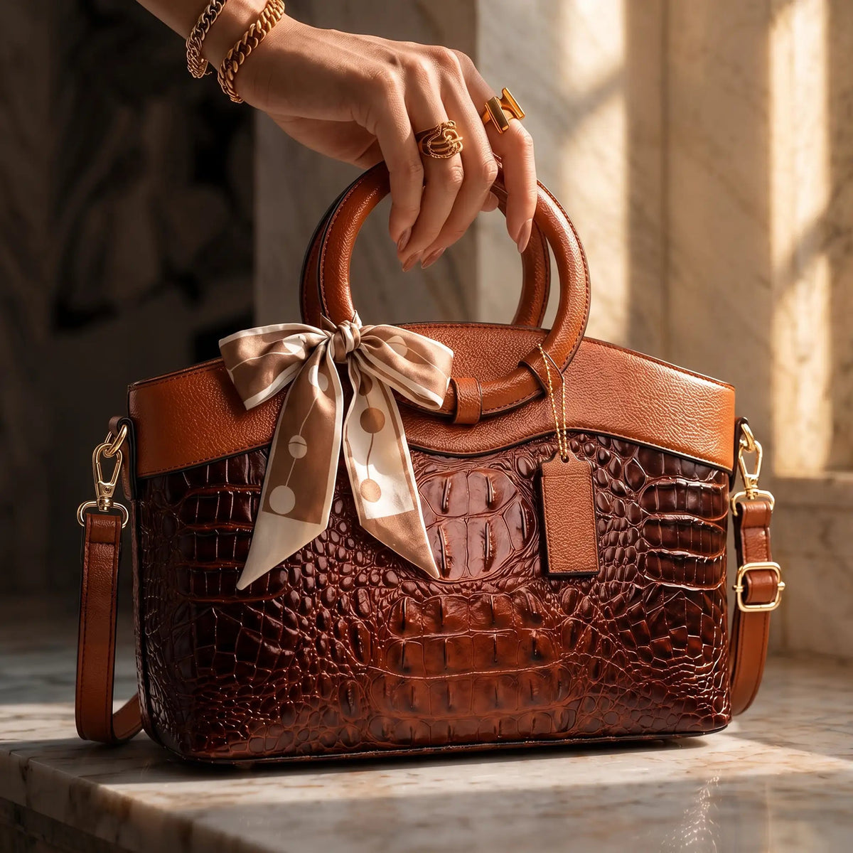 Handtasche Damen mit rundem Griff und eleganten Details - J&B - 1 - Jasminaboutique.com