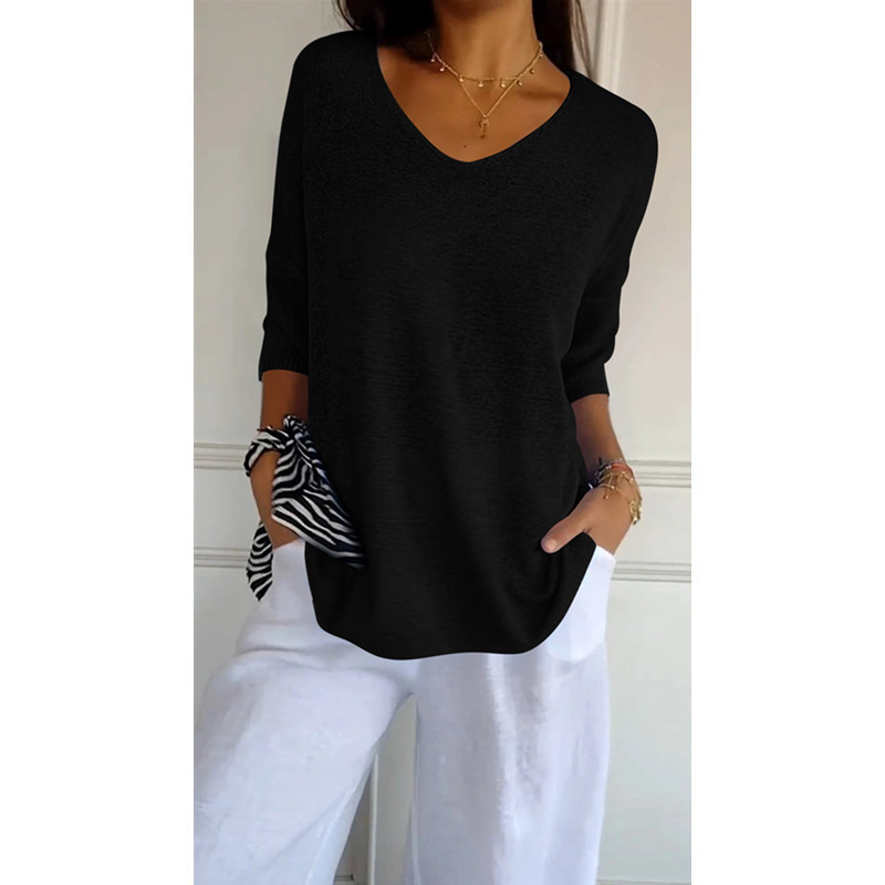 Pullover Damen V-Ausschnitt Mittellange Ärmel Legere Passform - J&B - 3 - Jasminaboutique.com