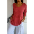 Pullover Damen V-Ausschnitt Mittellange Ärmel Legere Passform - J&B - 4 - Jasminaboutique.com
