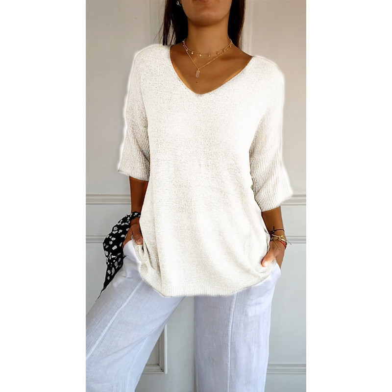 Pullover Damen V-Ausschnitt Mittellange Ärmel Legere Passform - J&B - 6 - Jasminaboutique.com