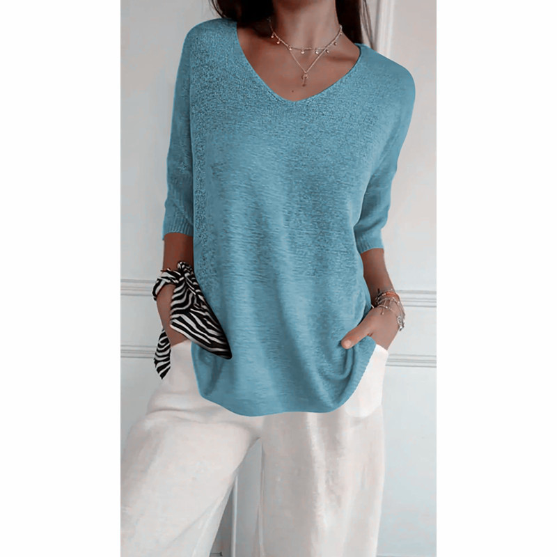 Pullover Damen V-Ausschnitt Mittellange Ärmel Legere Passform - J&B - 7 - Jasminaboutique.com
