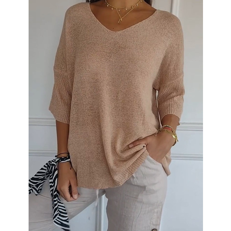 Pullover Damen V-Ausschnitt Mittellange Ärmel Legere Passform - J&B - 8 - Jasminaboutique.com