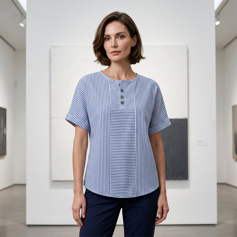 Bluse Damen mit Rundhalsausschnitt und Knopfleiste - J&B - 3 - Jasminaboutique.com