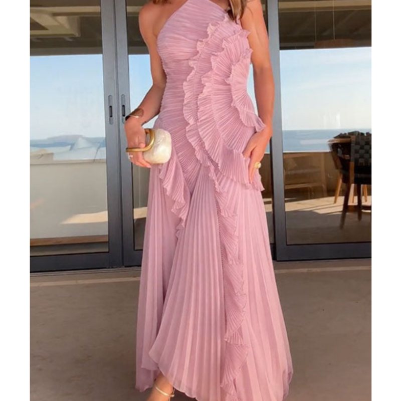Elegantes Damen Kleid mit asymmetrischem Schnitt und Rüschen - J&B - 1 - Jasminaboutique.com