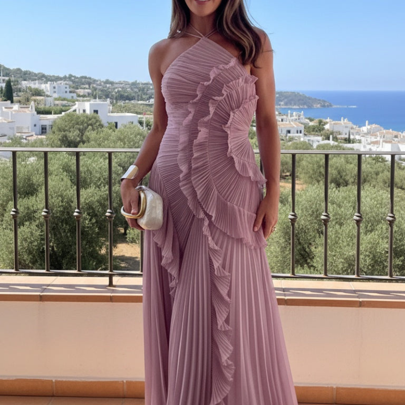 Elegantes Damen Kleid mit asymmetrischem Schnitt und Rüschen - J&B - 2 - Jasminaboutique.com