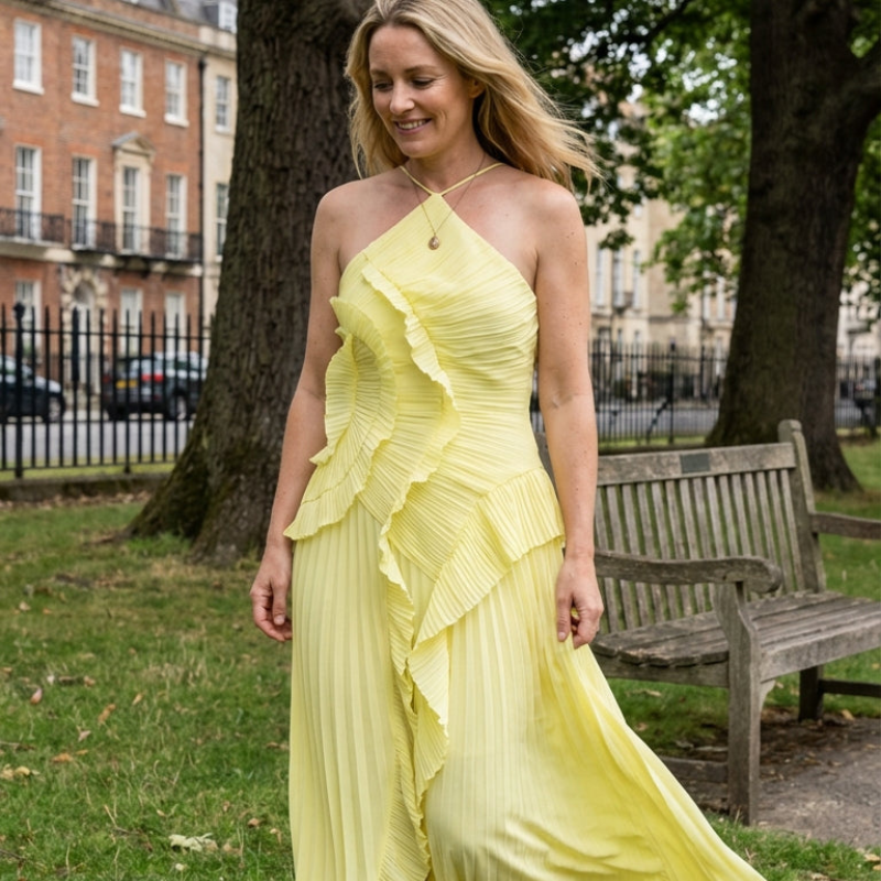 Elegantes Damen Kleid mit asymmetrischem Schnitt und Rüschen - J&B - 8 - Jasminaboutique.com