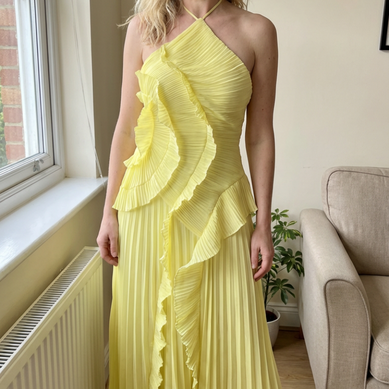 Elegantes Damen Kleid mit asymmetrischem Schnitt und Rüschen - J&B - 9 - Jasminaboutique.com