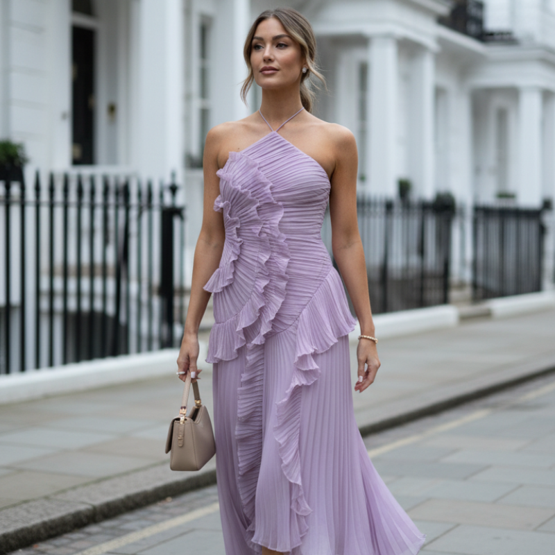 Elegantes Damen Kleid mit asymmetrischem Schnitt und Rüschen - J&B - 13 - Jasminaboutique.com