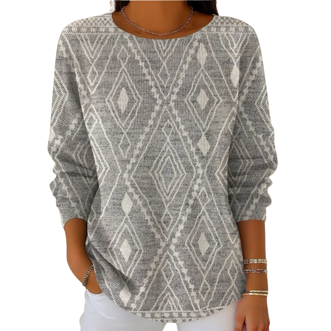 Pullover Damen mit modernem Schnitt und auffälligem Muster - J&B - 2 - Jasminaboutique.com