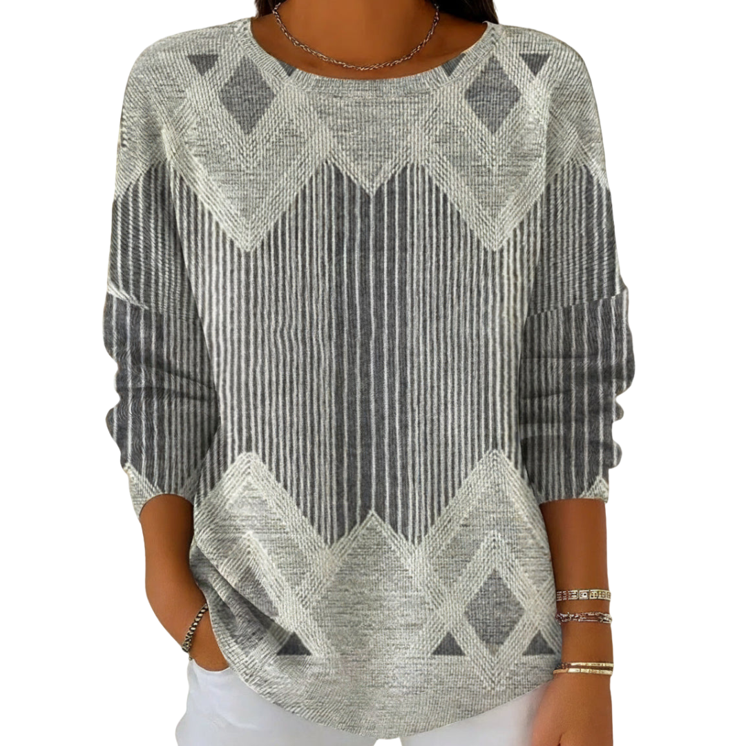 Pullover Damen mit modernem Schnitt und auffälligem Muster - J&B - 3 - Jasminaboutique.com
