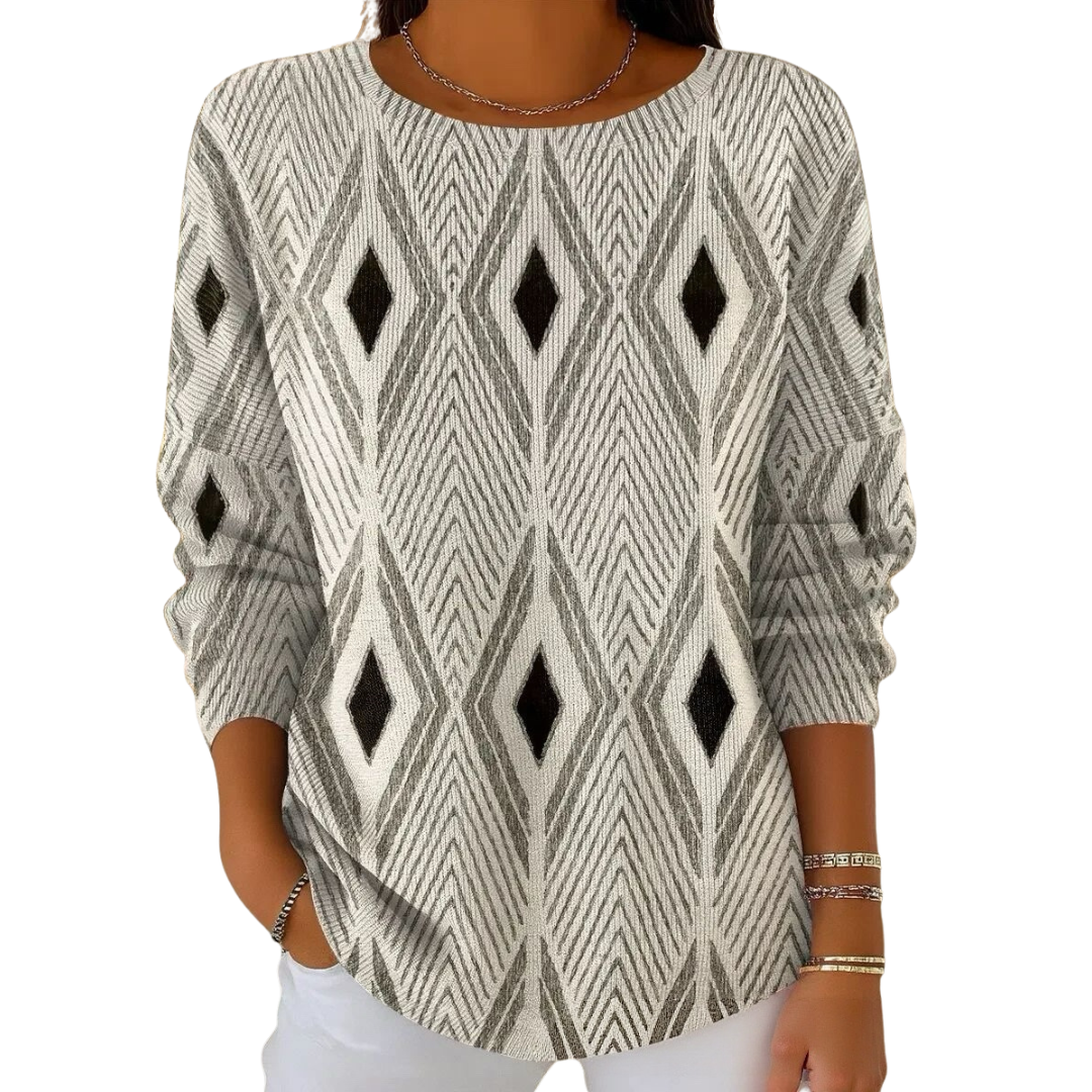 Pullover Damen mit modernem Schnitt und auffälligem Muster - J&B - 4 - Jasminaboutique.com
