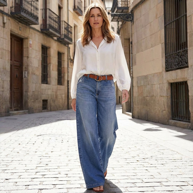 Damen Vintage Jeans mit hohem Bund und weitem Bein - J&B - 6 - Jasminaboutique.com