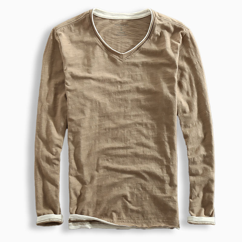 Shirt Herren mit V-Ausschnitt und kontrastierendem Saum - J&B - 2 - Jasminaboutique.com