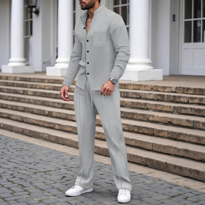 Herren 2-teiliges Waffle-Set – Entspannte Passform mit praktischen Details - J&B - 2 - Jasminaboutique.com