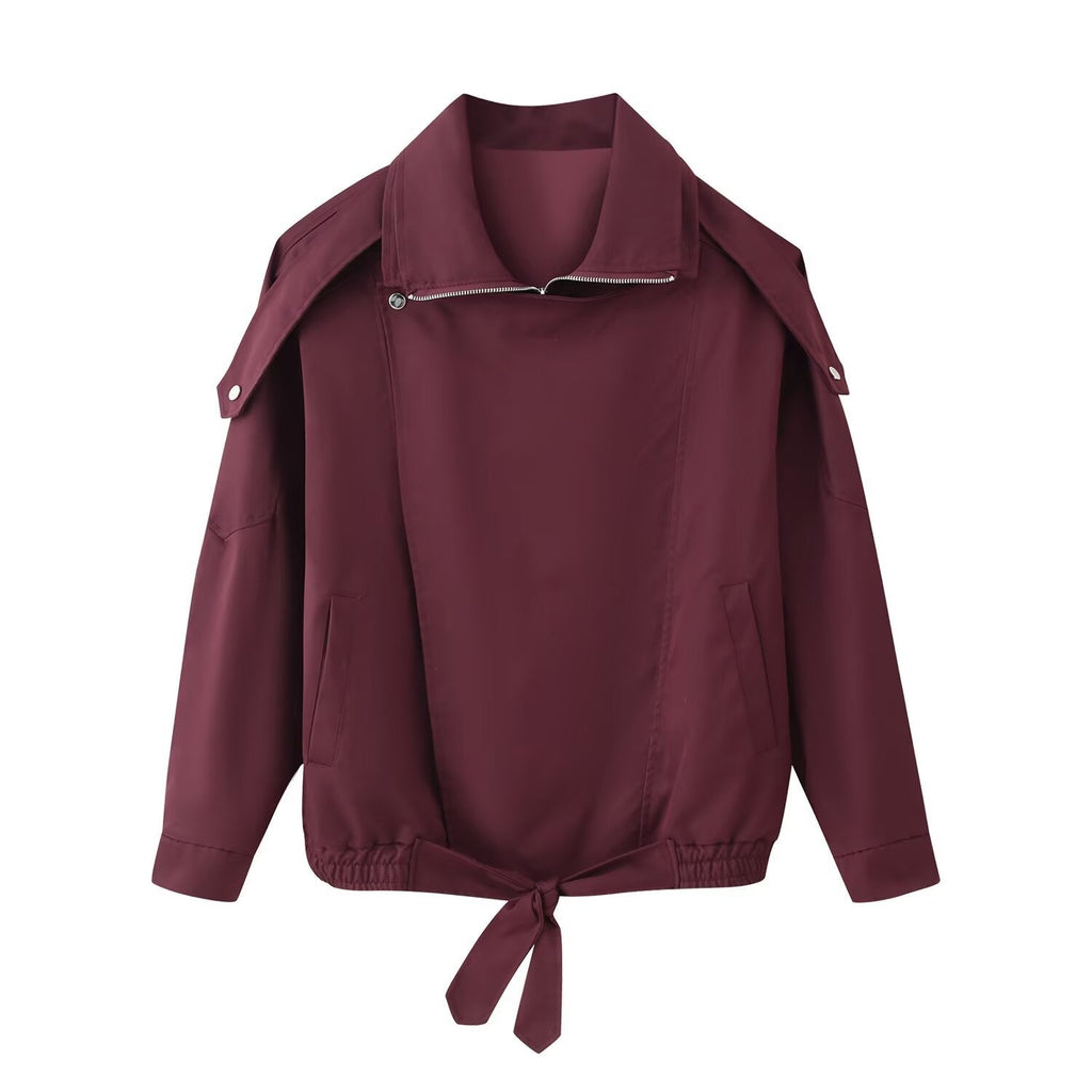 Damen Bomberjacke im Oversize-Schnitt mit asymmetrischem Reißverschluss - J&B - 2 - Jasminaboutique.com