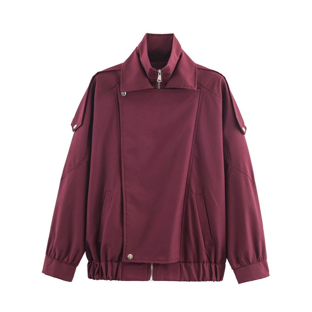 Damen Bomberjacke im Oversize-Schnitt mit asymmetrischem Reißverschluss - J&B - 5 - Jasminaboutique.com