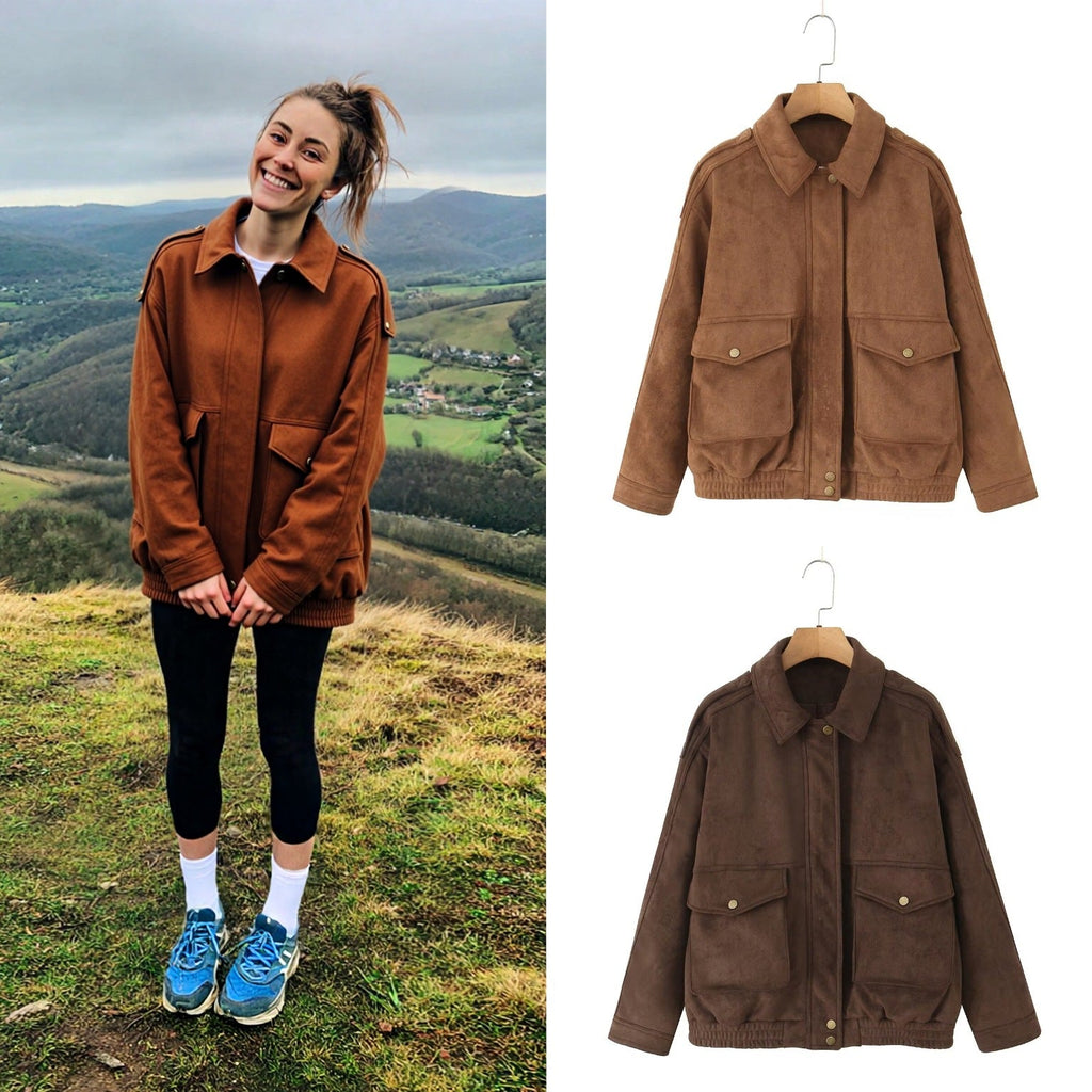 Damen Oversize Bomberjacke mit Pattentaschen und elastischem Saum - J&B - 1 - Jasminaboutique.com