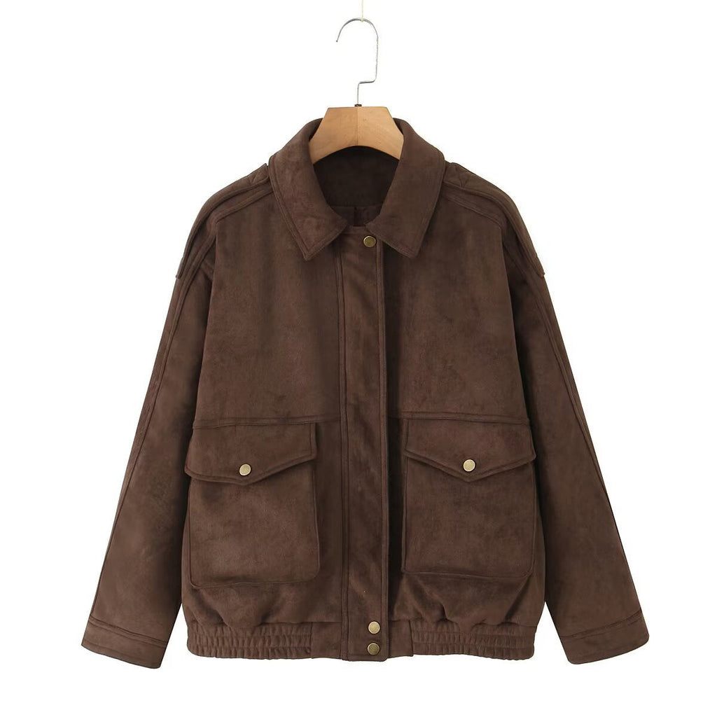 Damen Oversize Bomberjacke mit Pattentaschen und elastischem Saum - J&B - 2 - Jasminaboutique.com
