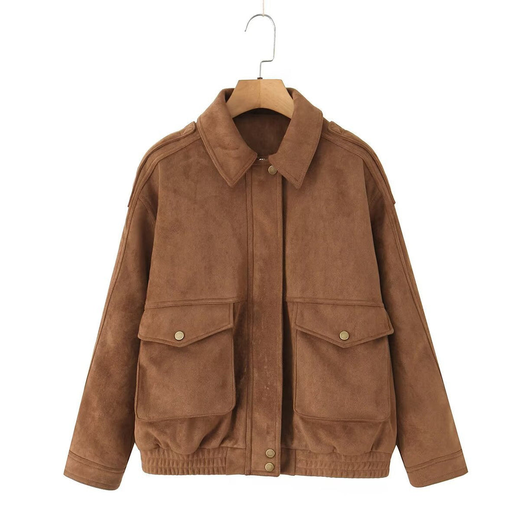 Damen Oversize Bomberjacke mit Pattentaschen und elastischem Saum - J&B - 3 - Jasminaboutique.com