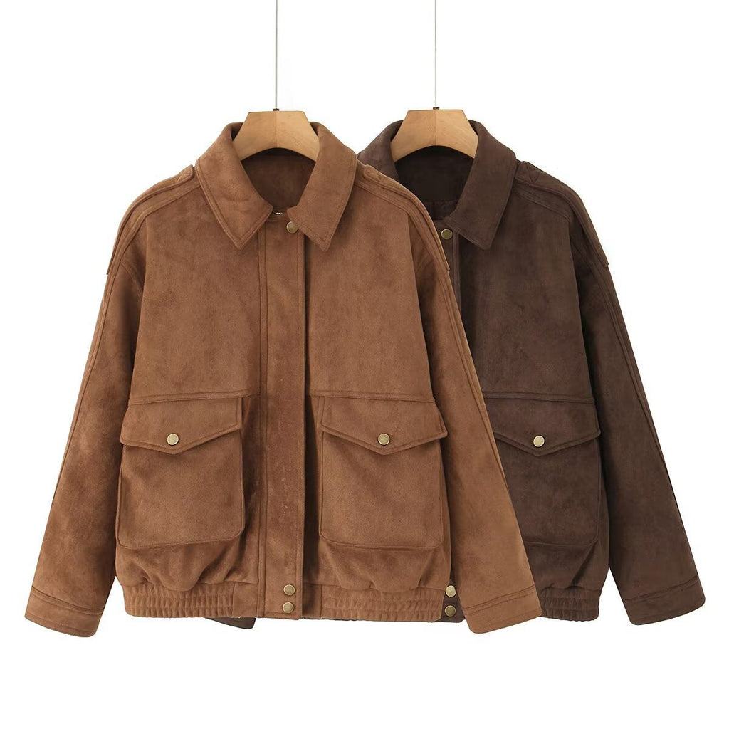 Damen Oversize Bomberjacke mit Pattentaschen und elastischem Saum - J&B - 4 - Jasminaboutique.com