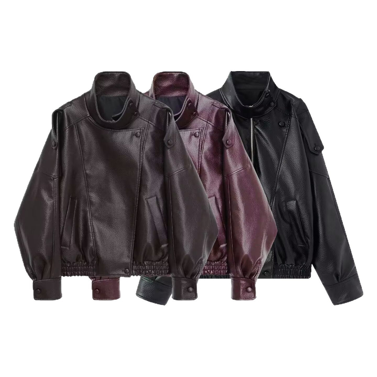 Damen Oversized Bikerjacke mit asymmetrischem Revers und Taillenzug - J&B - 5 - Jasminaboutique.com