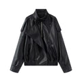 Damen Oversized Bikerjacke mit asymmetrischem Revers und Taillenzug - J&B - 6 - Jasminaboutique.com