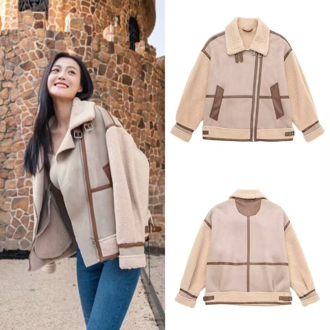 Damen Oversized Fliegerjacke mit asymmetrischem Reißverschluss und Teddyfutter - J&B - 1 - Jasminaboutique.com