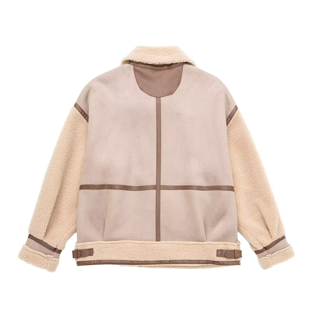 Damen Oversized Fliegerjacke mit asymmetrischem Reißverschluss und Teddyfutter - J&B - 4 - Jasminaboutique.com