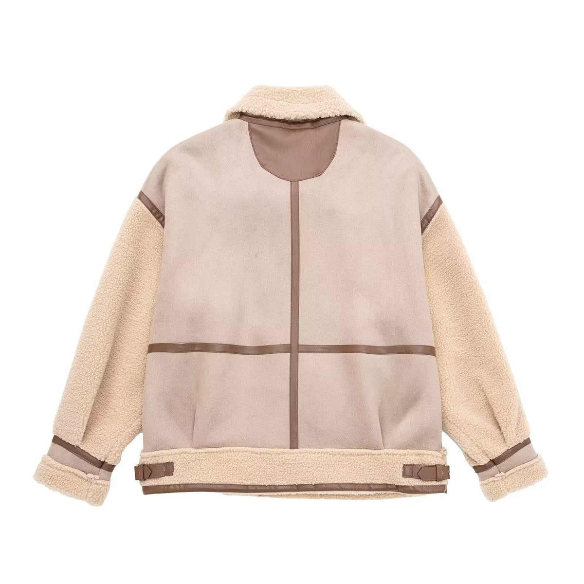 Damen Oversized Fliegerjacke mit asymmetrischem Reißverschluss und Teddyfutter - J&B - 4 - Jasminaboutique.com